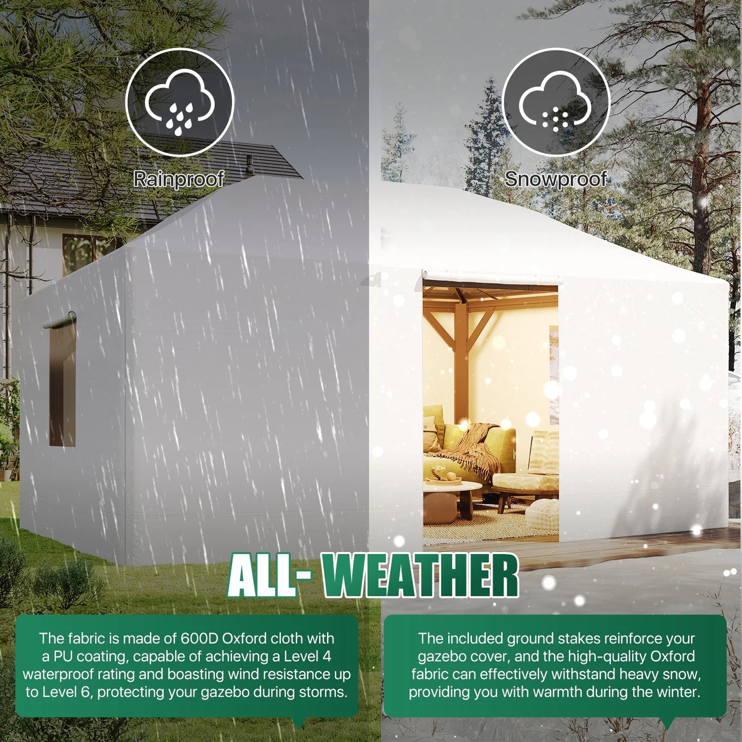 Clouddwell 16'x12' Hardtop Winter Gazebo Cover - All-Weather Waterproof Enclosed Storage with Sidewalls & Screens, White (Gazebo Not Included)