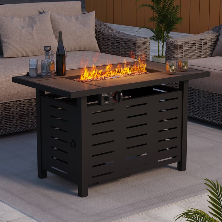 Clouddwell 42" Outdoor Fire Pit Table - 50,000 BTU with Ceramic Tabletop, Lava Rocks & Cover Included