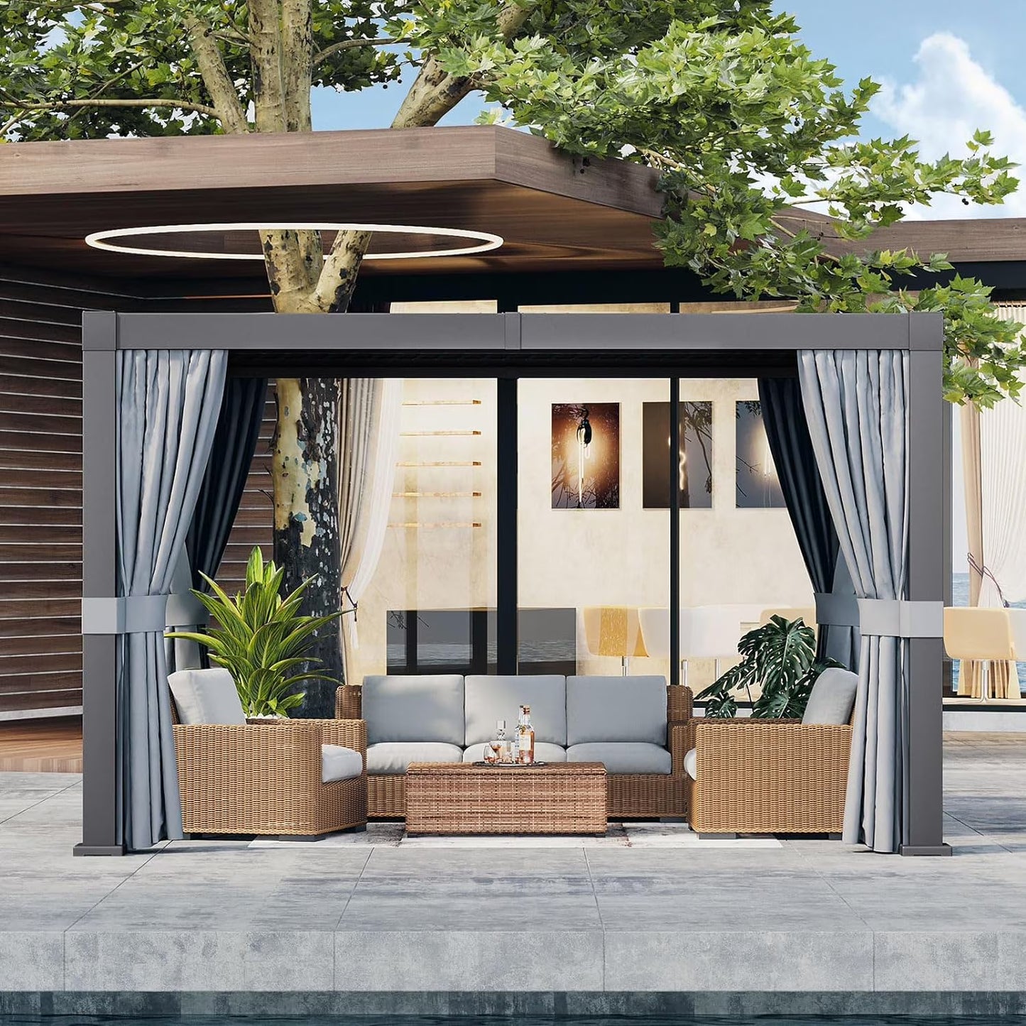Aoxun 10' x 12' Louvered Pergola, Outdoor Aluminum Pergola with Adjustable Top for Decks, Gardens and Backyards, Gray