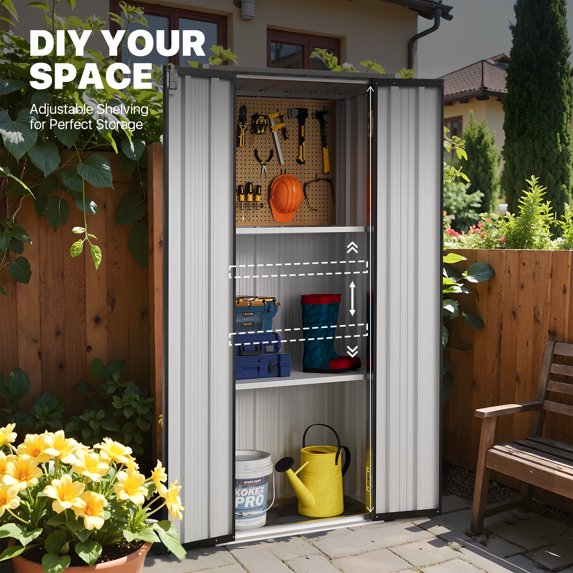 Clouddwell 2.5×1.5ft Outdoor Storage Cabinet Metal Garden Shed with 3 Layer Indoor