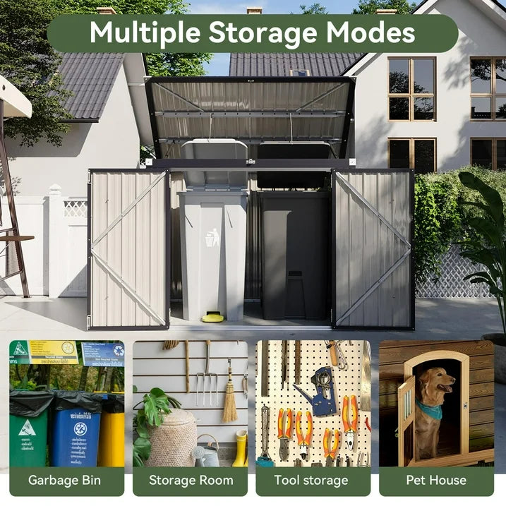 Outdoor Metal Storage Shed 3.3x5.6ft, Waterproof Trash Can Shed w/Lid & Chain for Garden, Backyard, Patio, Aoxun