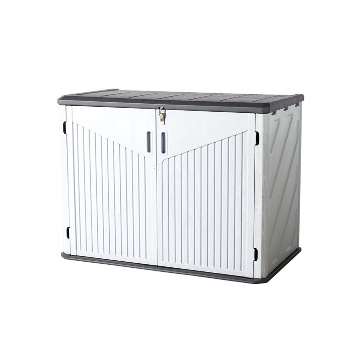Aoxun 52inch Outdoor Storage Cabinet, Patio Waterproof Trash Can, Outdoor Horizontal Storage Shed for Garbage Bin, Generator, and Lawn Mower (White)