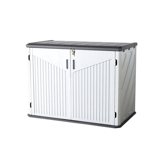 Aoxun 52inch Outdoor Storage Cabinet, Patio Waterproof Trash Can, Outdoor Horizontal Storage Shed for Garbage Bin, Generator, and Lawn Mower (White)