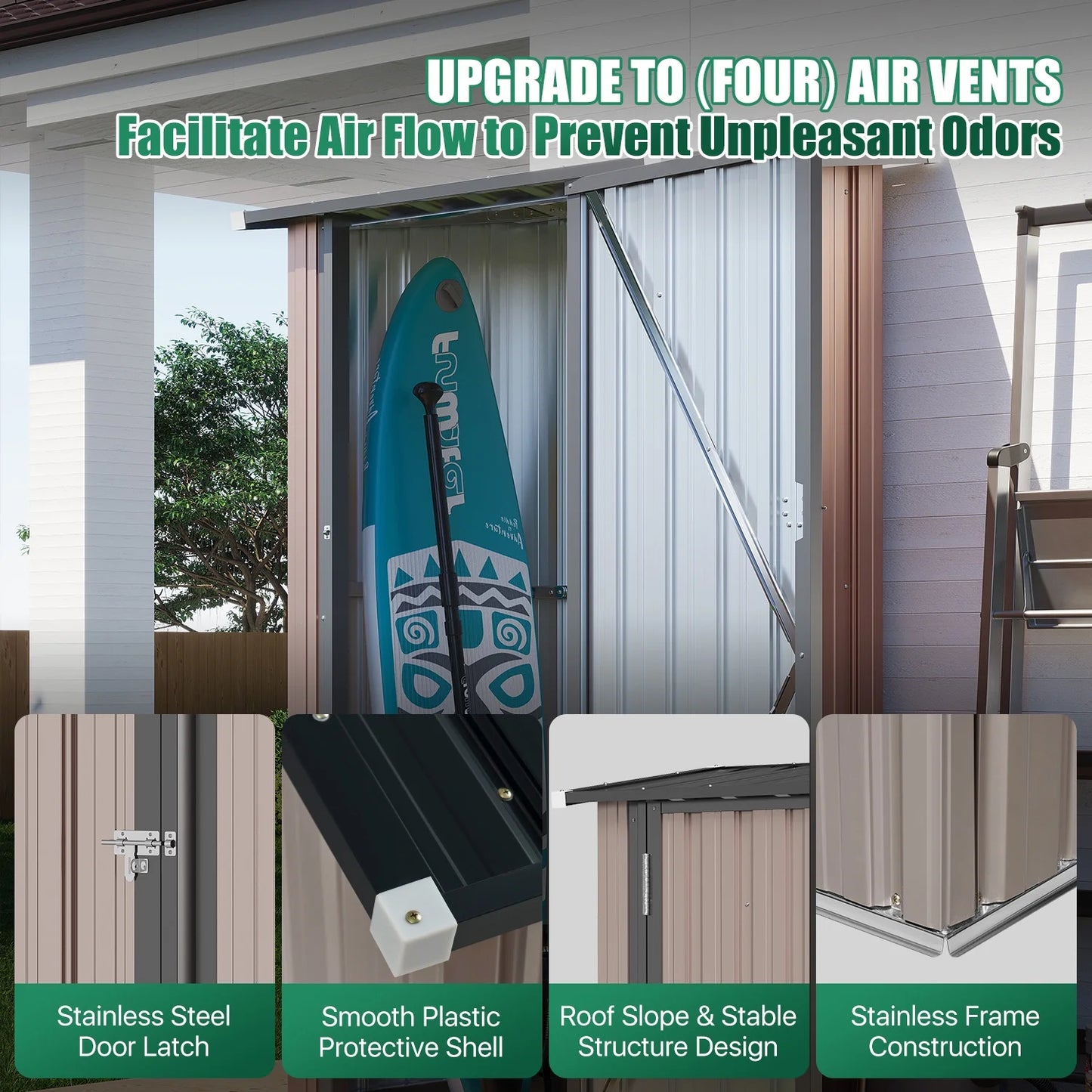 Clouddwell 3x3 ft. Metal Outdoor Shed with Lockable Door, Brown Garden Storage