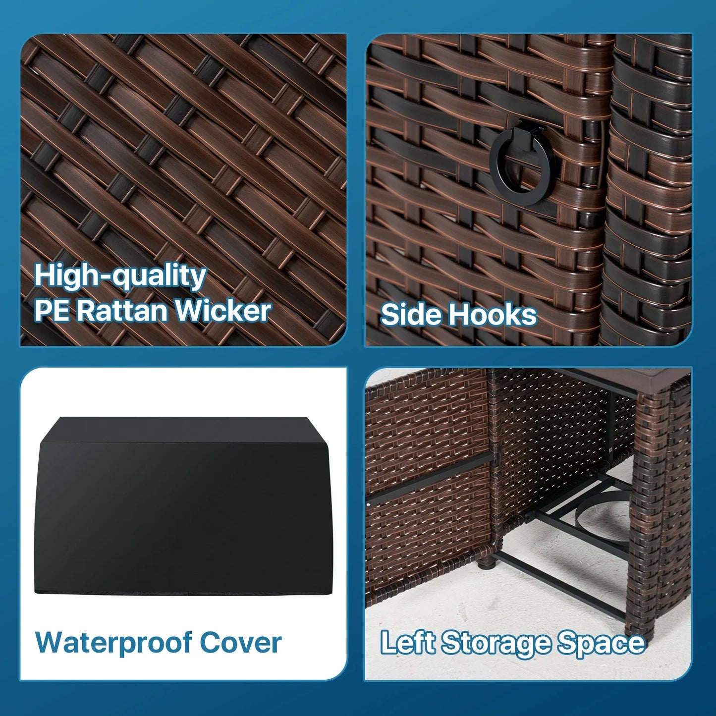 Sunmthink Patio Furniture Sets, 11-Piece Outdoor Patio Furniture with 44'' Propane Gas Firepit Table, Wicker Outdoor Conversation Set and Waterproof Cover for Backyard, Poolside, Garden