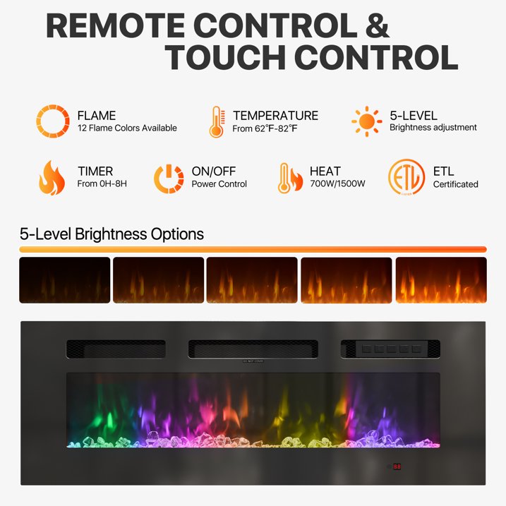 Sonegra Modern Fireplace TV Stand for TVs Up to 90" with Music Sync LED, 80" Entertainment Center with Electric Fireplace, TV Console with Storage Cabinets for Living Room, Black