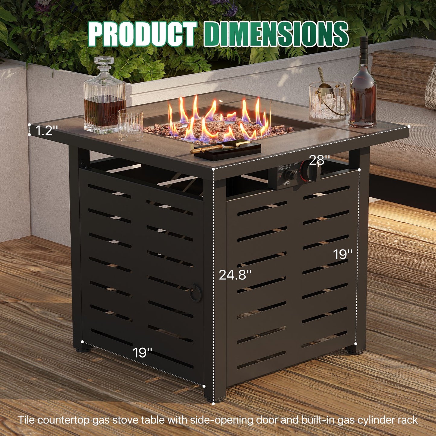 Clouddwell 28" Outdoor Fire Pit Table - 50,000 BTU with Ceramic Tabletop, Lava Rocks & Cover Included
