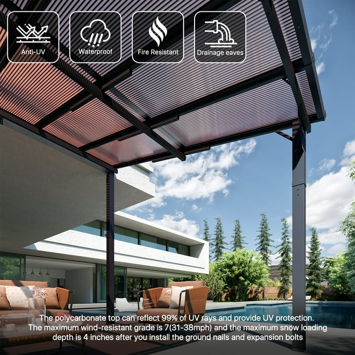 Sumnthink 10'x12' Gazebo for Patio, Gazebo Pergola with Sloped Roof, Large Wall-Mounted Heavy Duty Awnings, for Patio, Deck and Backyard