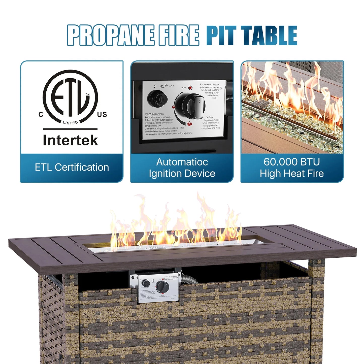 Sunmthink Patio Furniture Sets, 12-Piece Outdoor Patio Furniture with 44'' Propane Gas Firepit Table, Wicker Outdoor Conversation Set and Waterproof Cover for Backyard, Poolside, Garden