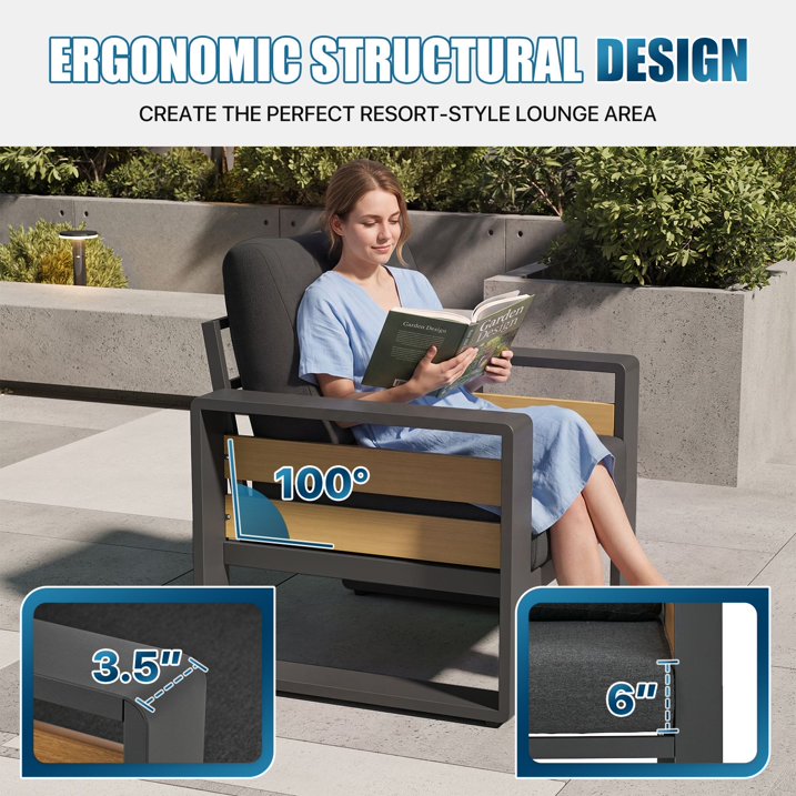 Clouddwell 5-Seats Aluminum Patio Furniture Set, Outdoor Metal Sofa Conversation Set with Coffee Table for Pool Garden Porch Backyard, Dark Gray