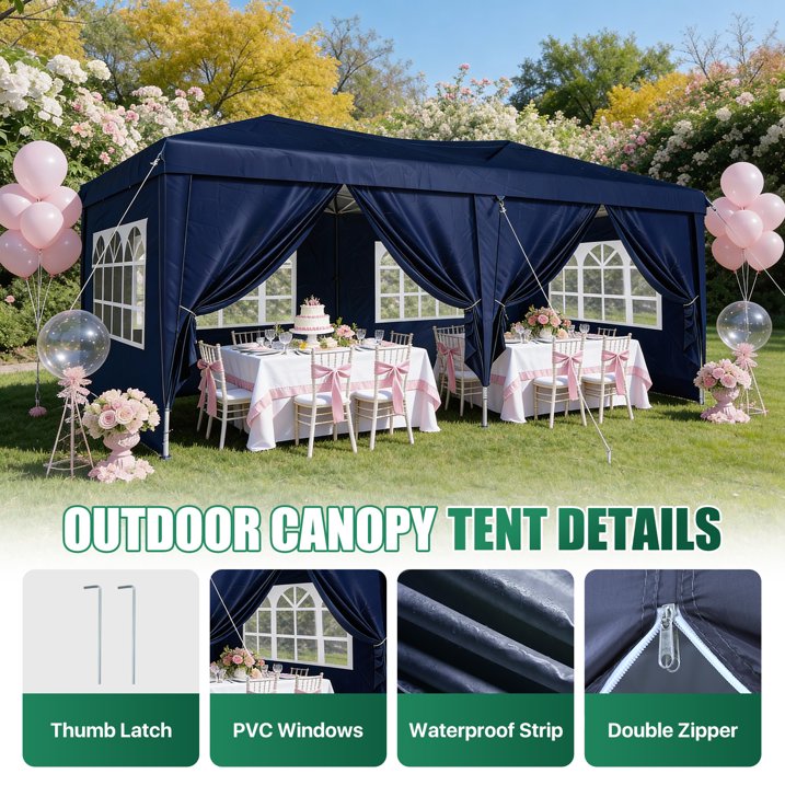 ClouDDwell Pop up Canopy, Party Tent, 10x20 ft. Portable Outdoor Event, Instant Shelter Canopy with 6 Removable Sidewalls and 1 Carry Bag, Blue