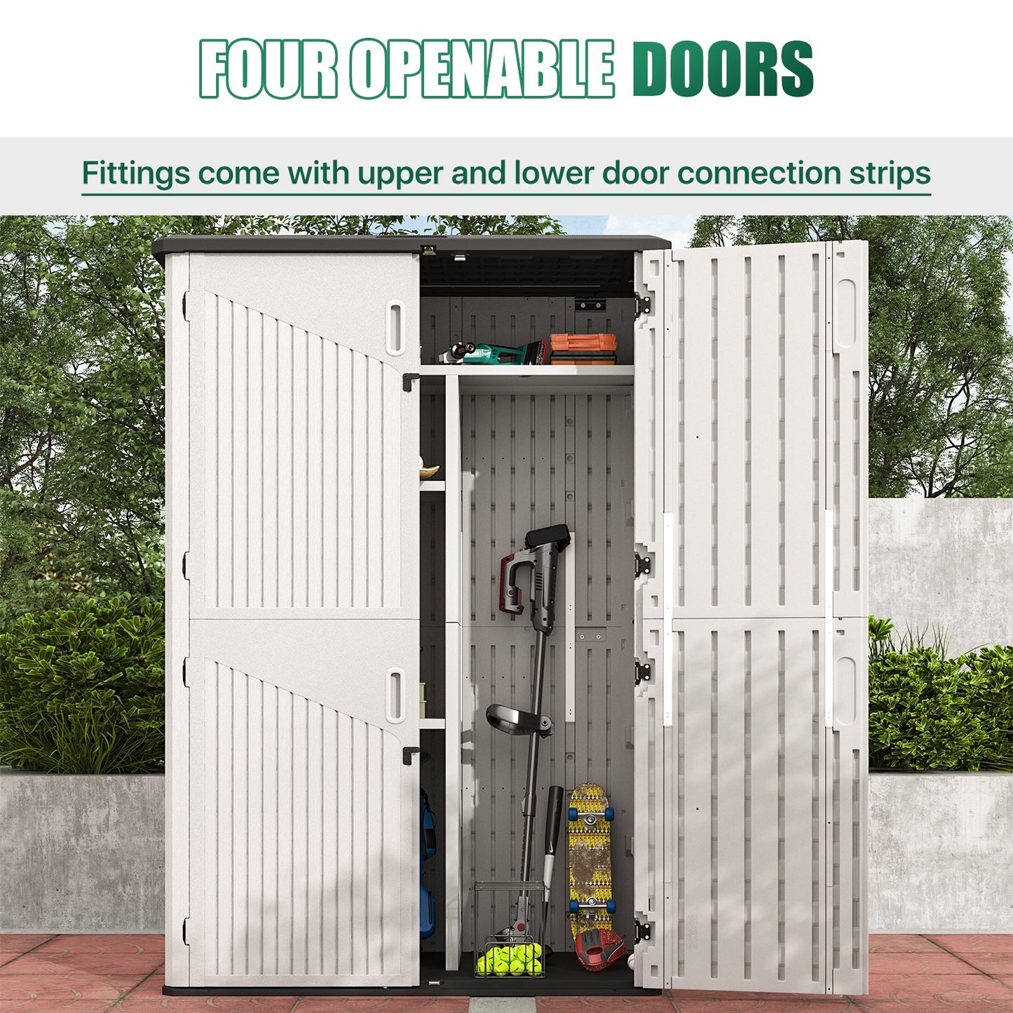 Clouddwell Outdoor Storage Shed, 64 Cu.Ft Vertical Storage Sheds with Shelf, Waterproof Resin Cabinet for Garage Storage, Pool Storage, Bike Shed, Garden Shed, Outdoor Storage(White)