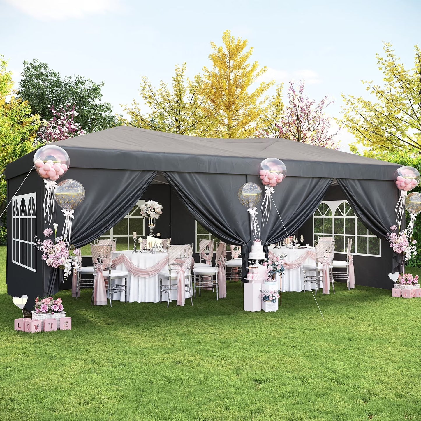 Aoxun 10x20 Pop Up Canopy Tent with 6 Removable Sidewalls, Instant Setup Party Tent Waterproof Outdoor Canopy Featuring 3 Adjustable Heights, Portable Shelter for Parties, Weddings, Commercial