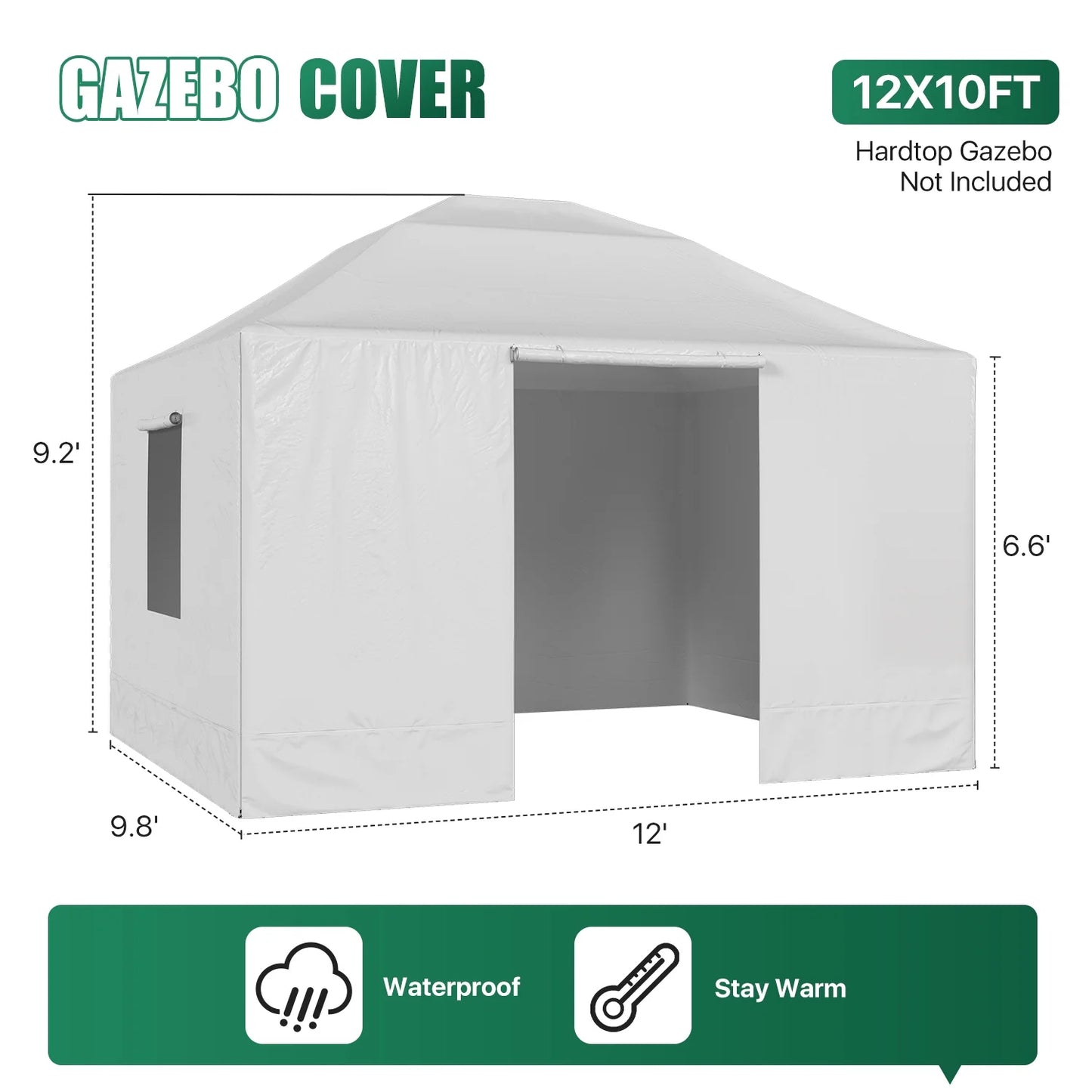 Clouddwell 10'x12' Hardtop Winter Gazebo Cover - All-Weather Waterproof Enclosed Storage with Sidewalls & Screens, White (Gazebo Not Included)