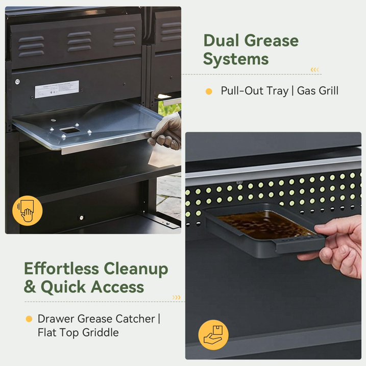 Clouddwell 5 Burner Gas Propane Grill and Griddle Combo BBQ Grill, 54000 BTU 2-in-1 Outdoor BBQ with Stainless Steel Lids, 4 Casters, Side Table, and Thermometer