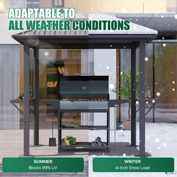 Dateyes 5' x 8' Grill Hardtop Gazebo,Outdoor BBQ Pavilion with Galvanized Steel Roof, Aluminum Frame, Shelves, for Lawn, Garden, Patio, or Backyard