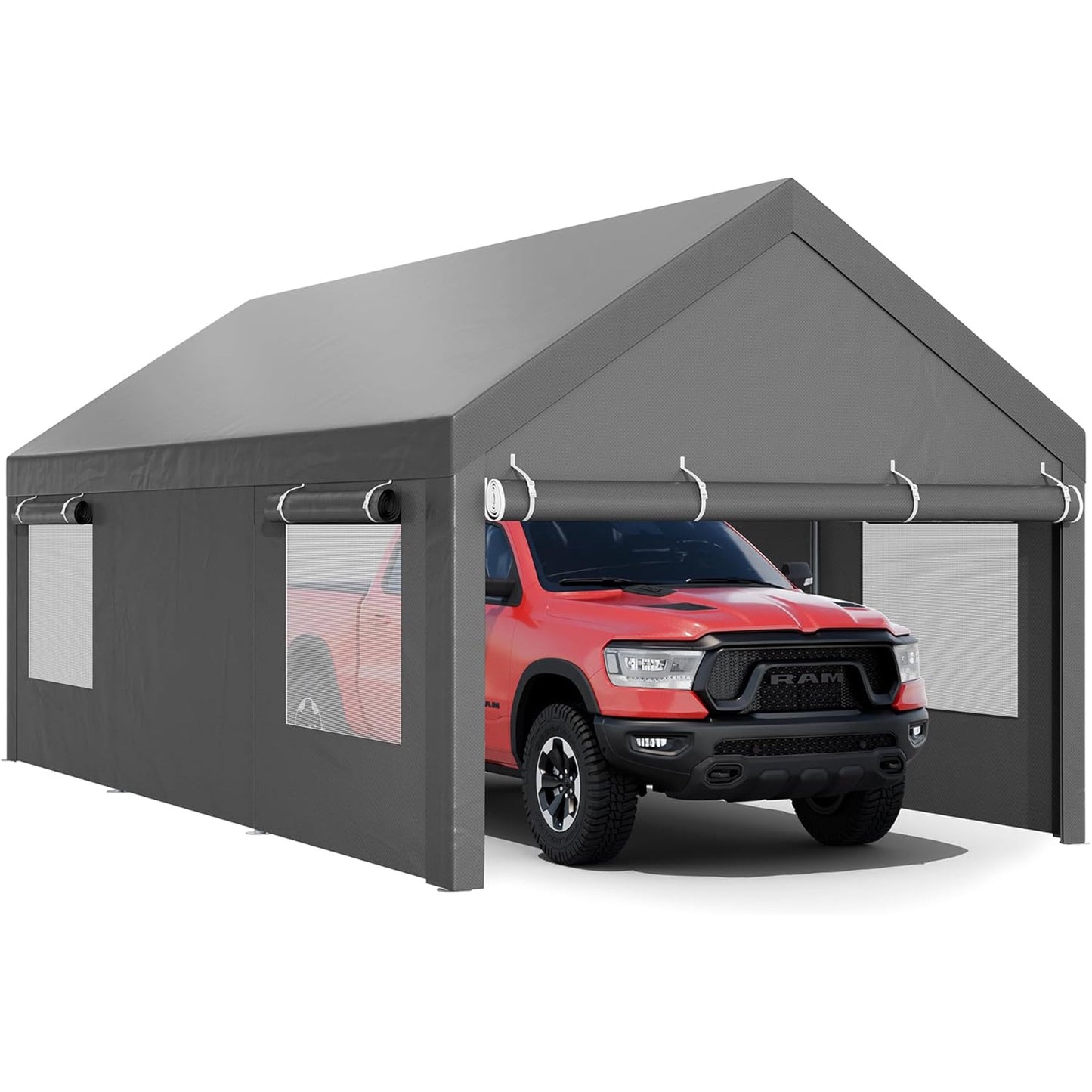 Clouddwell Carport, 12x20 FT Heavy Duty Carport with Removable Side Walls and Doors, Car Canopy with All-Season Tarp for Cars, Grey