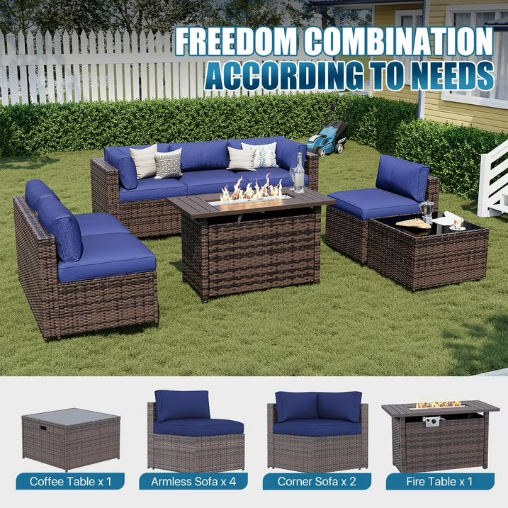 Sunmthink 8-Piece Outdoor Patio Furniture, Patio Furniture Sets with Fire Pit, Wicker Outdoor Conversation Set and Waterproof Cover