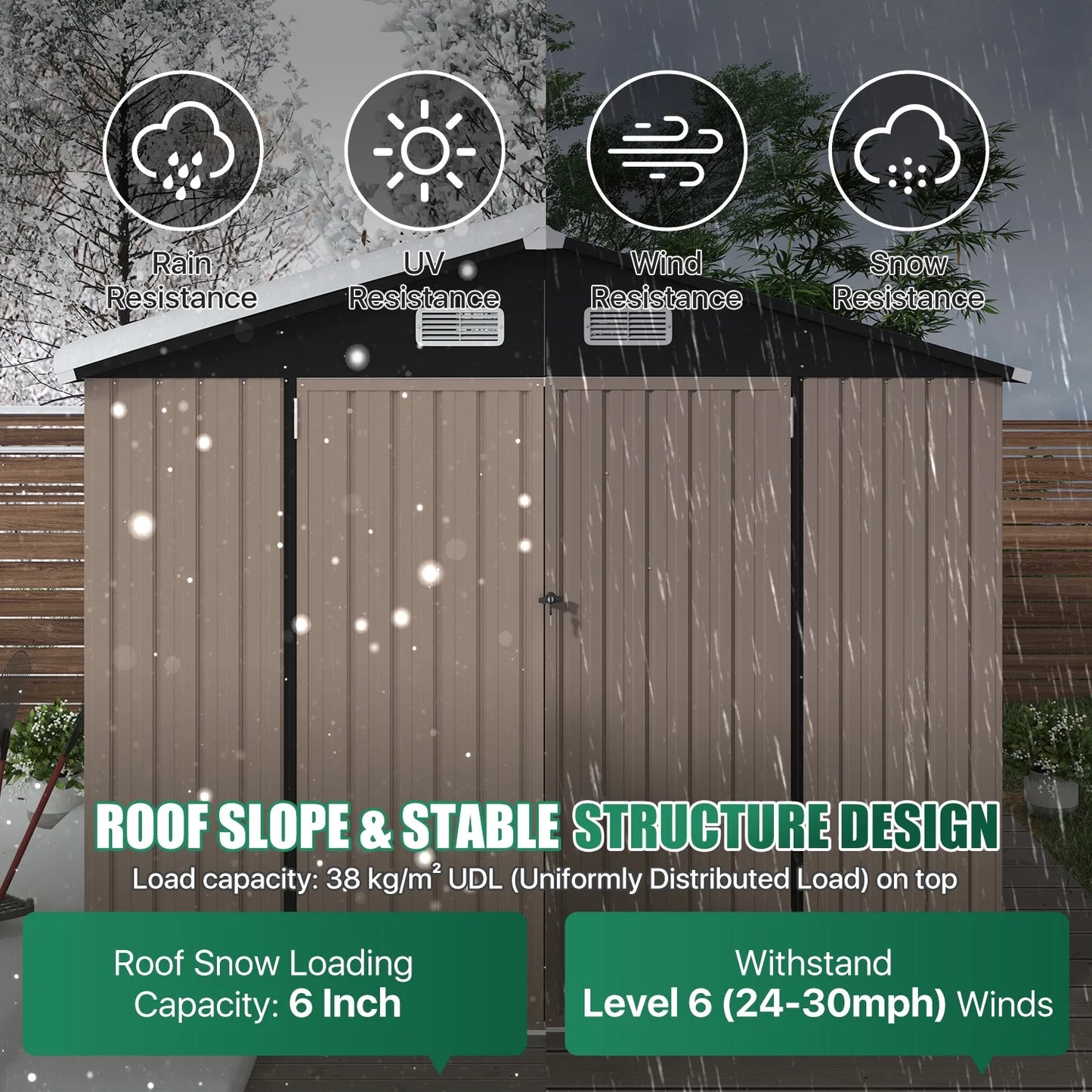 Clouddwell 7.4x5.3ft Galvanized Steel Storage Shed with Floor & Double Doors - Brown