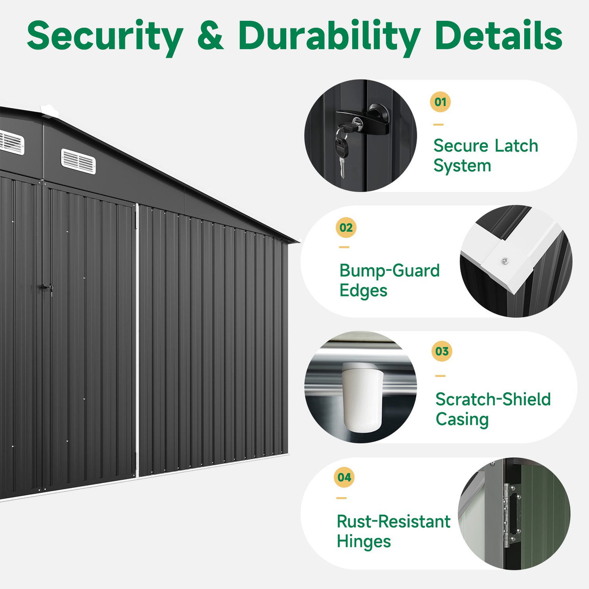 Clouddwell 14 ft. x 12 ft. Outdoor Storage Shed, 800 cu. ft. Brown Steel Utility Shed with Lockable Door for Garden, Black