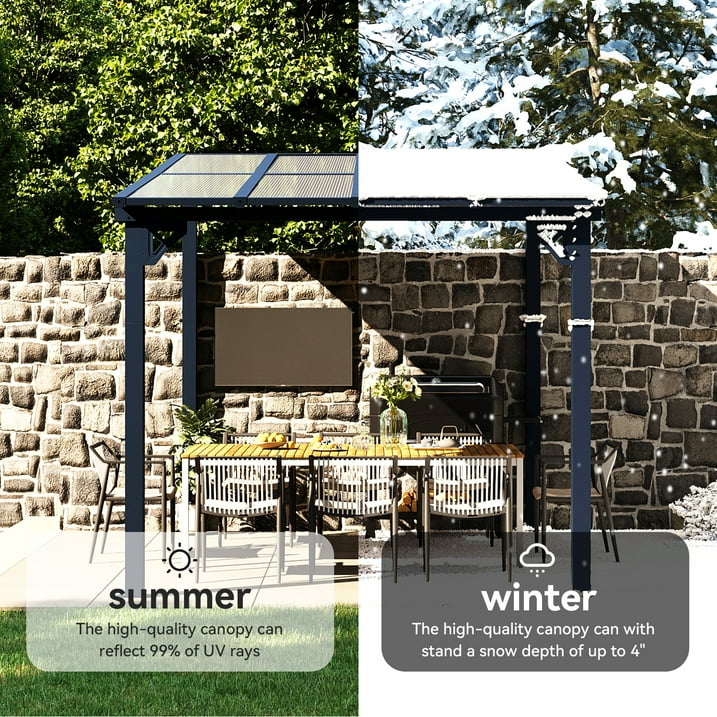 Sunmthink Outdoor Hardtop Gazebo for Patio 10' x 8', Small Wall-Mounted Lean to Gazebo Pergola with Roof