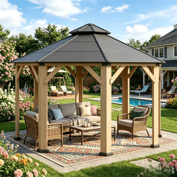 Clouddwell 13' x 13' Octagonal Wood Gazebo with Hardtop Roof, Outdoor Patio Gazebo Pavilion for Backyard, Garden, Deck & Poolside