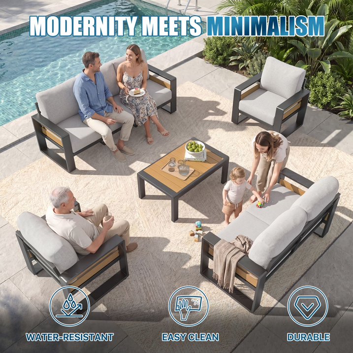 Clouddwell 7-Seats Aluminum Patio Furniture Set, Outdoor Metal Sofa Conversation Set with Coffee Table for Pool Garden Porch Backyard, Light Gray
