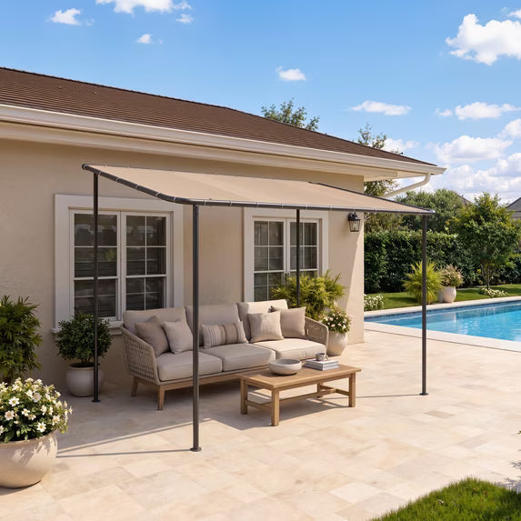 Dateyes 10'x 8' Wall-Mounted Metal Gazebo , Water-Resistant Khaki Canopy with UV Protection for Patio & Garden
