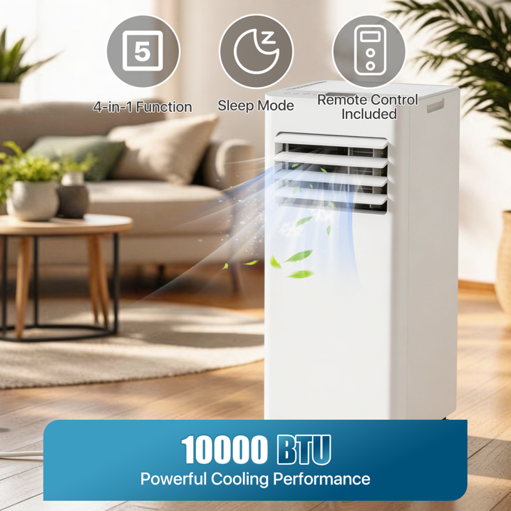 YardCache 10000 BTU Portable Air Conditioners, 3-1 Standing Smart Cooling AC , APP/Remote, Cooling, Dehumidifier and Fan, Automatic Unit for Bedroom, 55dB Quiet, Portable AC for Room Indoors