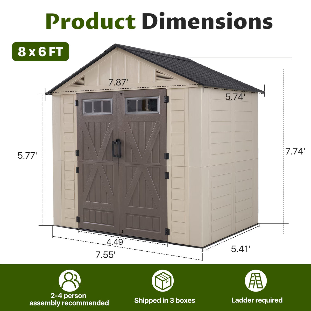 Dateyes 6'x8' Heavy Duty Resin Outdoor Storage Shed with Floor, All-Weather Resin Tool Shed with Window & Lockable Double Doors, Easy Assembly for Garden, Patio, Backyard