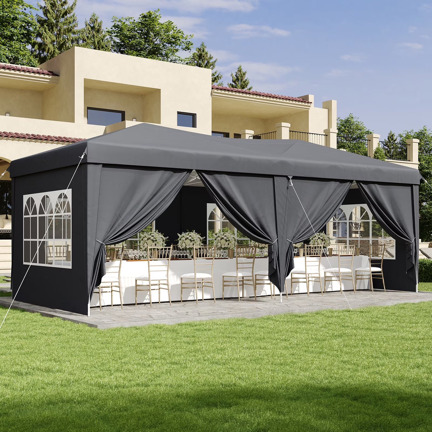 Aoxun 10x20 Pop Up Canopy Tent with 6 Removable Sidewalls, Instant Setup Party Tent Waterproof Outdoor Canopy Featuring 3 Adjustable Heights, Portable Shelter for Parties, Weddings, Commercial