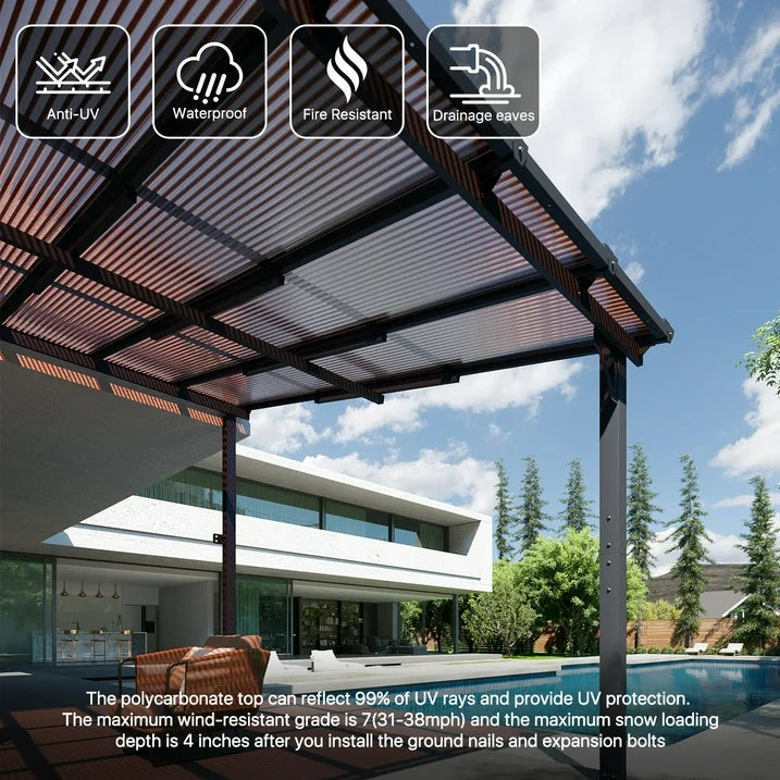 Sumnthink 12'x16' Gazebo for Patio, Gazebo Pergola with Sloped Roof, Large Wall-Mounted Heavy Duty Awnings, for Patio, Deck and Backyard