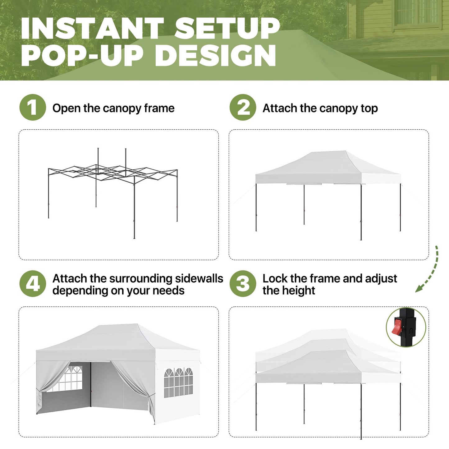 Clouddwell 10'x15' Pop Up Canopy Tent with Removable Sidewalls, Adjustable Height Instant Outdoor Canopy, Portable Sun Shade Shelter with 4 Sandbags, Easy Setup for Events, Parties, White