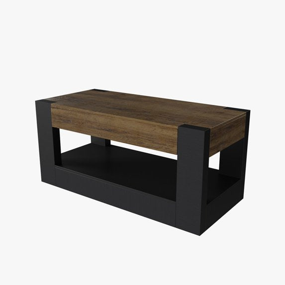 Sonergra Farmhouse Coffee Table with 2 Side Drawers, 47 Inch Rustic Wooden Rectangular Cocktail Table, Multifunctional TV Stand for Living Room,Black