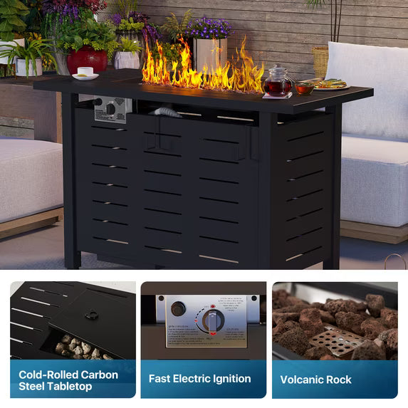 LazySunsets 42" Outdoor Propane Fire Pit Table, 50000 BTU Auto Start Steel Fire Table, 2-in-1 with Removable Tabletop & All-Weather Waterproof Cover for Garden Backyard Patio, Black