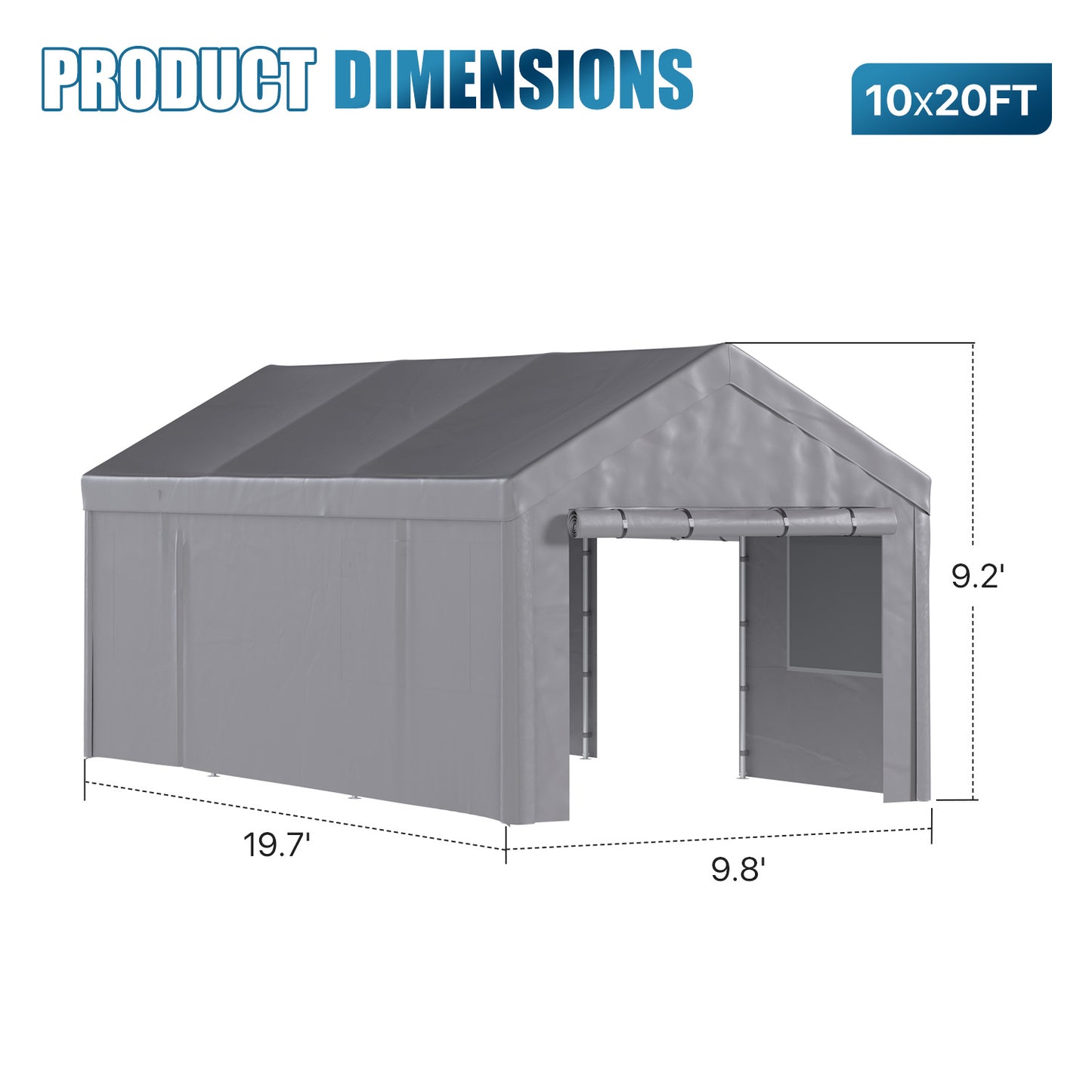 Sunmthink 10x20ft Heavy Duty Carport Canopy, Portable Outdoor Garage with Removable Sidewalls & Roll-Up Doors, All-Weather Car Shelter for Cars, Boats, Trucks and Tools Storage, Gray