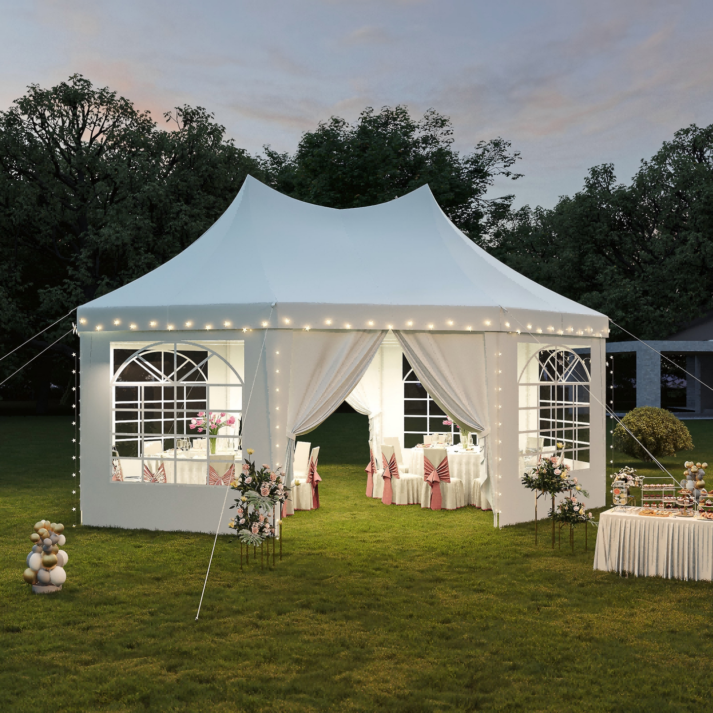 Aoxun 15x20FT Party Tent Canopy 8-Sided Hexagon Heavy Duty Waterproof Event Shelter for Outdoor Weddings, Commercial,Patio Parties & Backyard Gatherings, UV-Resistant