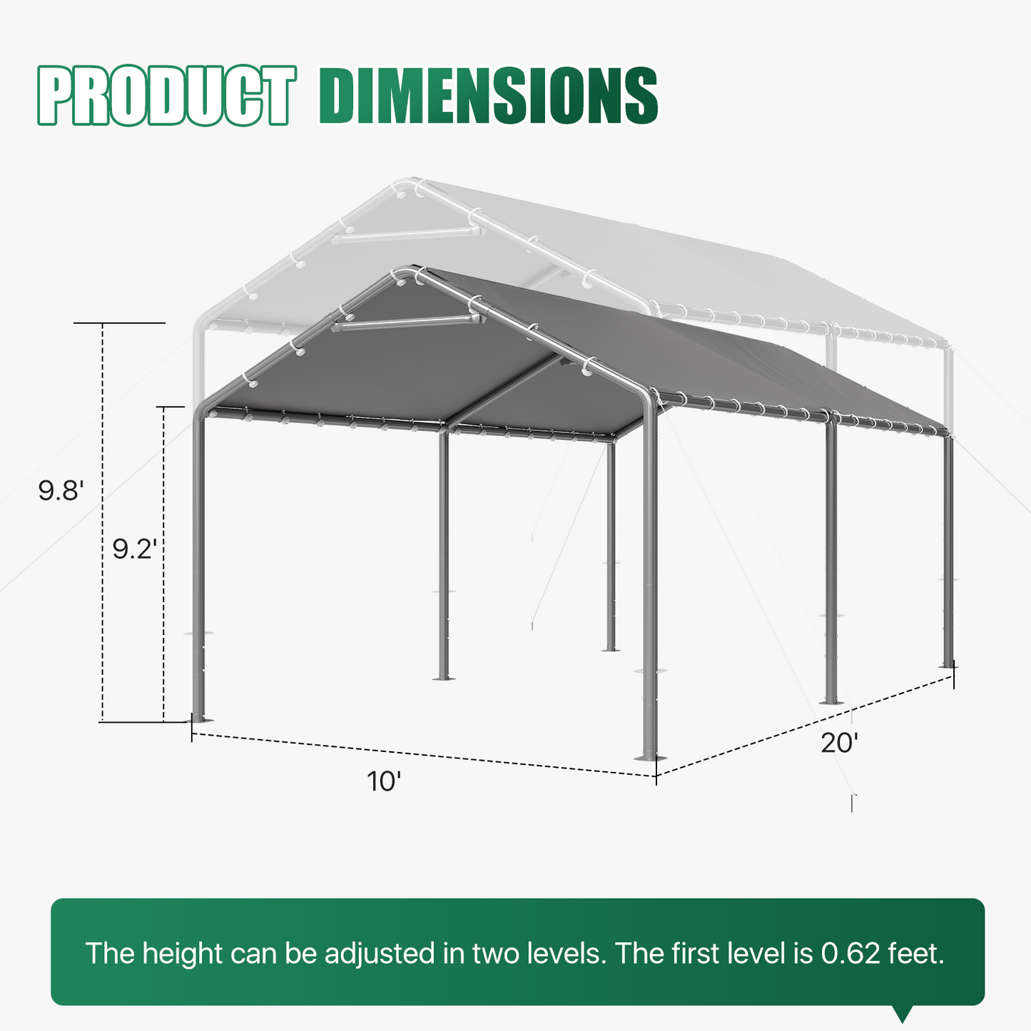 10x20 Ft Heavy Duty Carport, Portable Carport with Waterproof UV Resistant&Galvanized Steel Frame, Outdoor Car Canopy Shelter for Vehicle, Truck, Boat & Party Tent, Gray