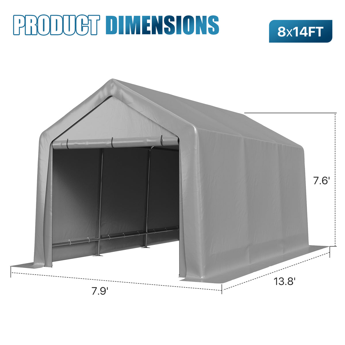 Sunmthink 8x14 FT Outdoor Carport Shed, Portable Storage Sheds with Roll-Up Door & Window, Motorcycle Shelter with Galvanized Steel Frame & Durable Tarp Cover for Bike, Lawn Equipment