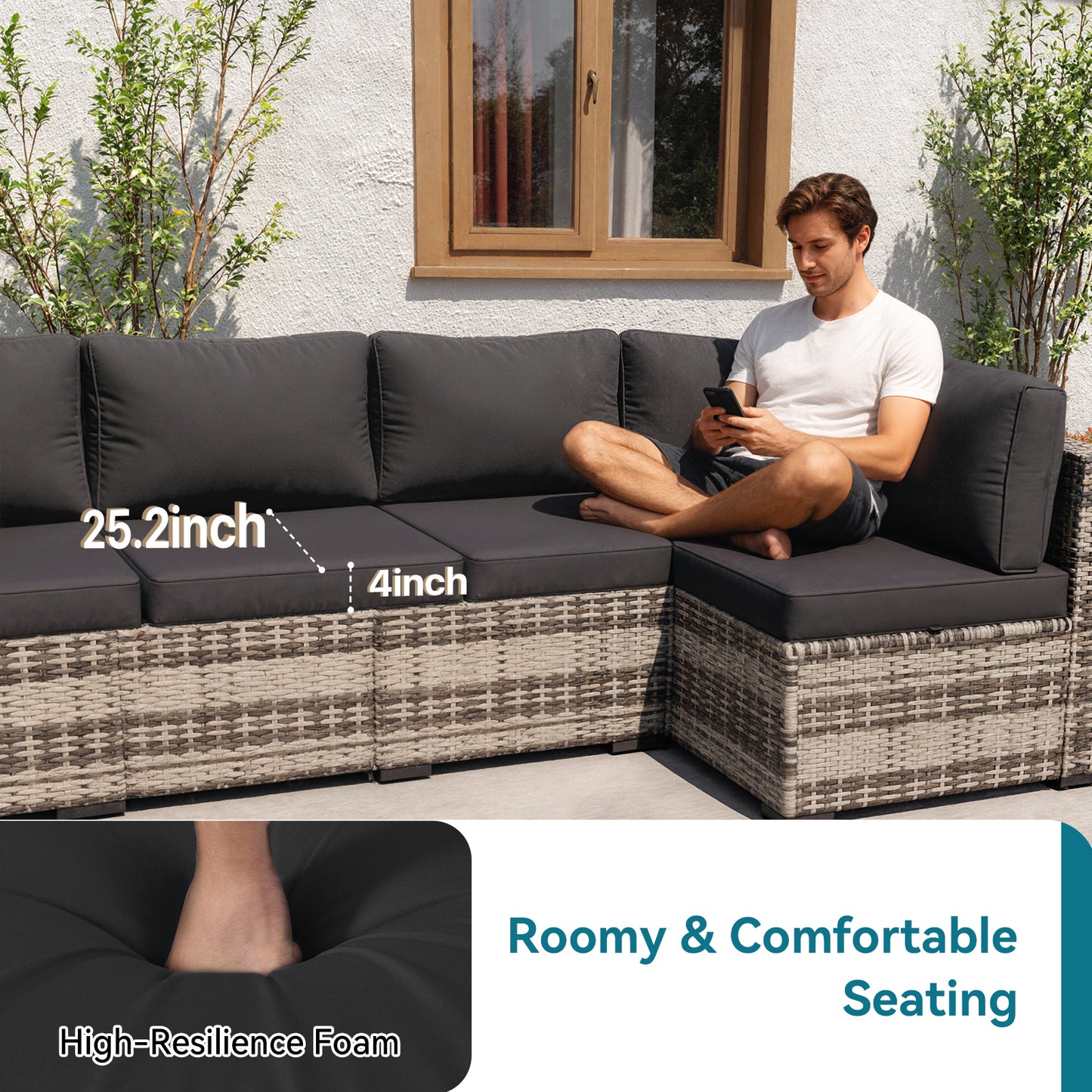 Clouddwell 7 Pieces Patio Conversation Set, Outdoor Sectionals Rattan Wicker Couch Sofa, Black