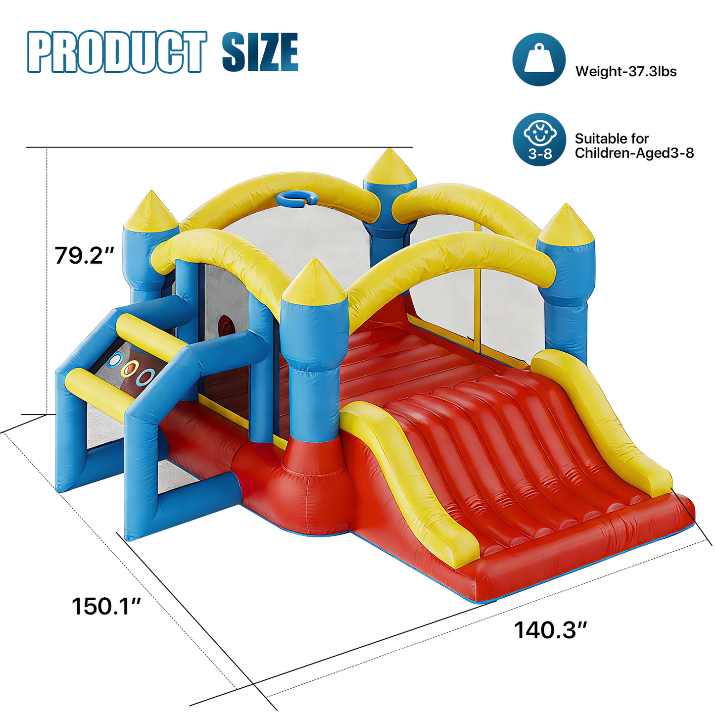 Dateyes 11x12 FT Inflatable Bounce House, Bouncy Castle Jumper with Slide, Basketball Hoop, Jumping Area for Outdoor Summer Fun, Indoor/Outdoor
