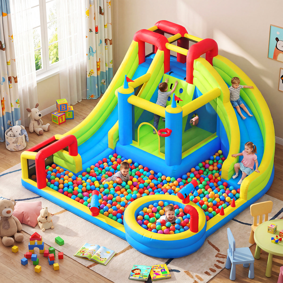Dateyes 14x17FT Inflatable Water Slide for Kids, Inflatable Bounce Castle with 450W Blower, 8 in 1 Water Park Bounce House for Outdoor Indoor Outdoor Family Backyard Play, Large Water Park