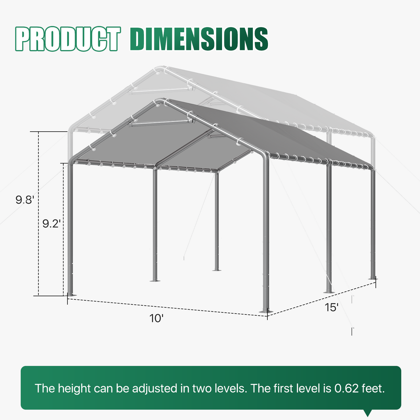 10x15 Ft Heavy Duty Carport, Portable Carport with Waterproof UV Resistant&Galvanized Steel Frame, Outdoor Car Canopy Shelter for Vehicle, Truck, Boat & Party Tent, Gray