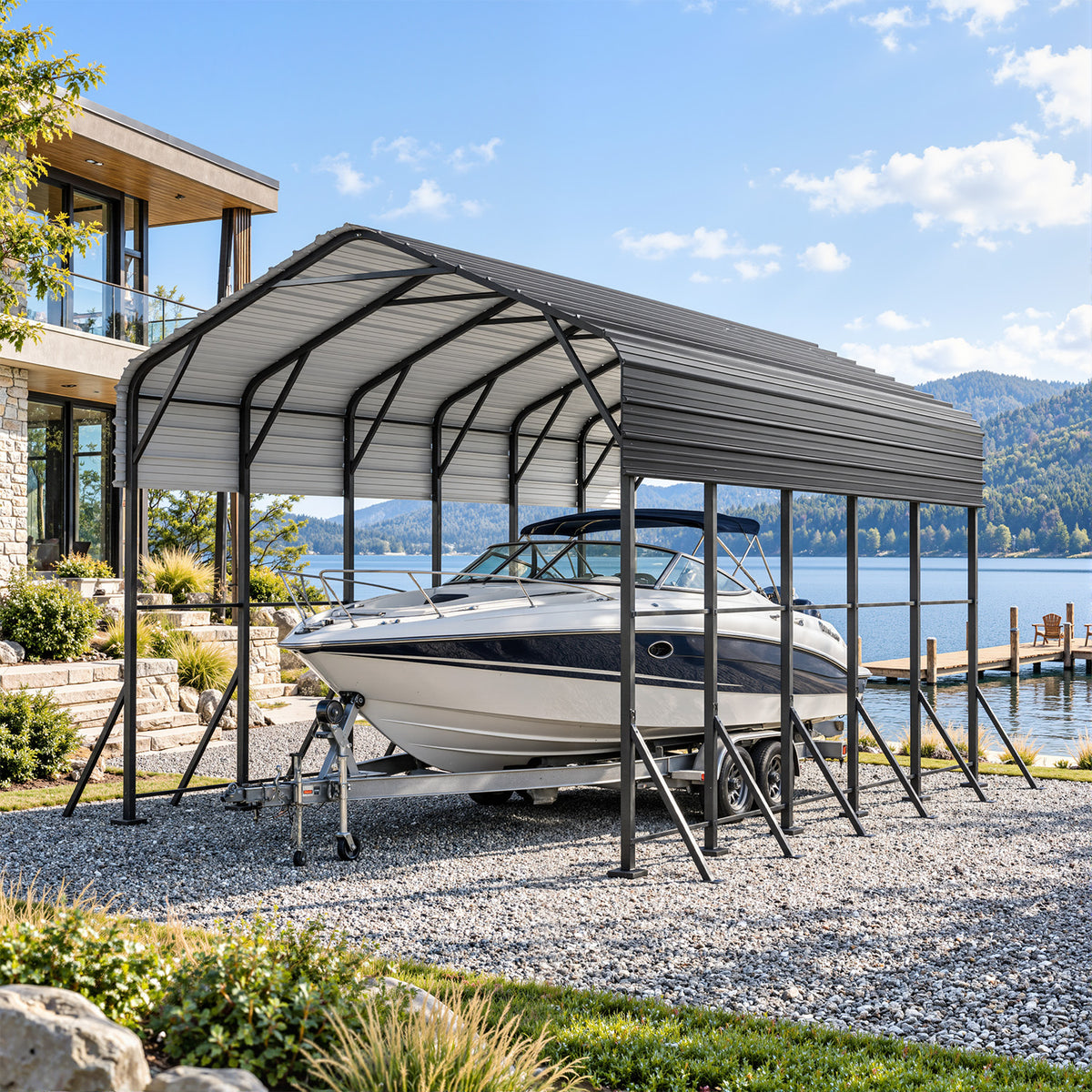 Dateyes 14x25FT RV Metal Carport, Heavy Duty Carport Canopy with Reinforced Frame & Galvanized Roof, Car Tent, Garage Shelterf for Car, , Truck, Boat