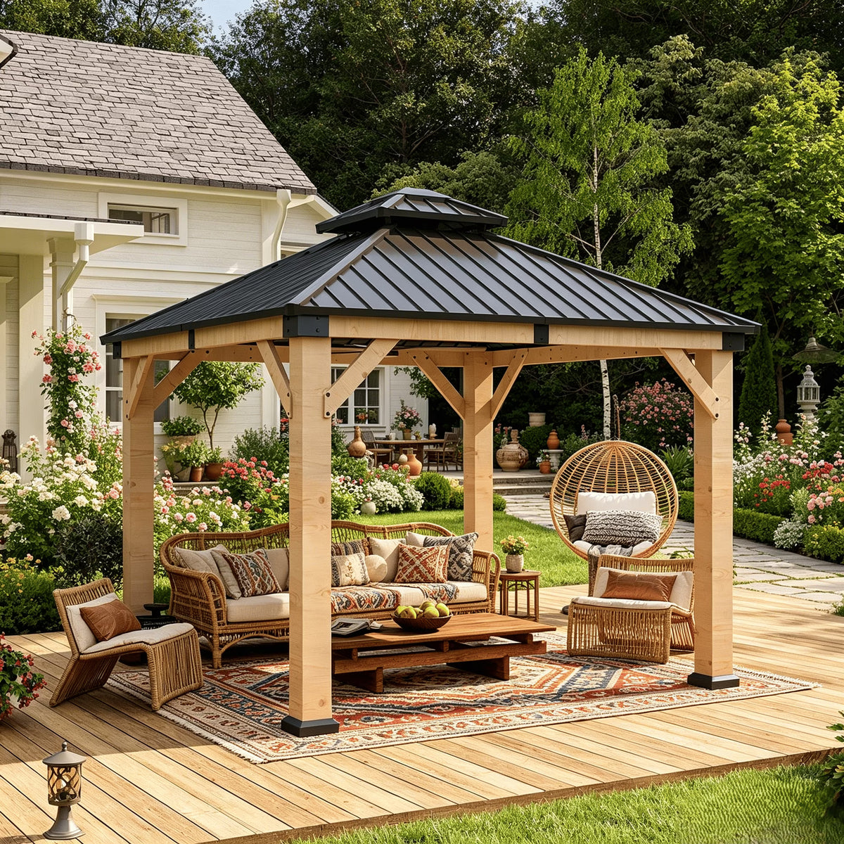 Clouddwell 10' × 10' Cedar Wood Hardtop Gazebo with Ventilated Double-Tier Metal Roof for Outdoor Patio & Backyard