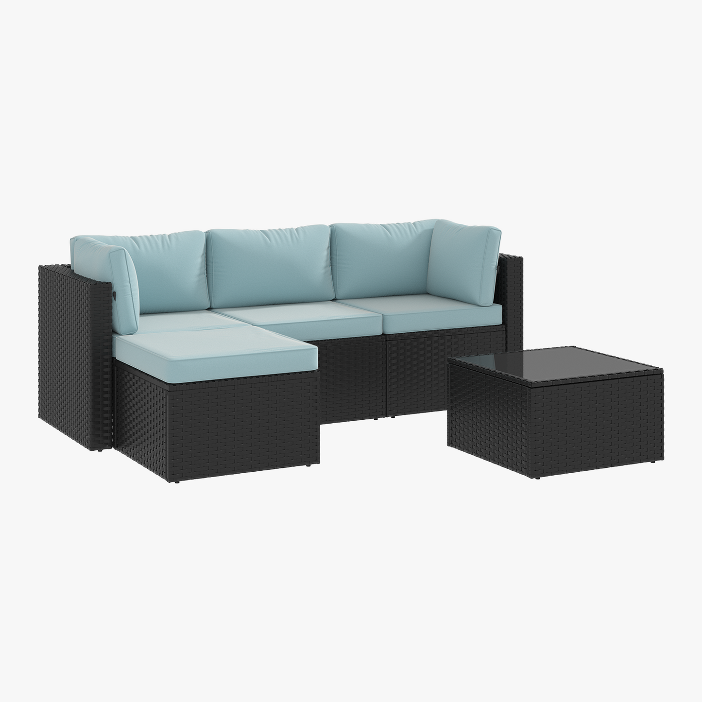 3 Pieces Patio Furniture Set, All-Weather Wicker Rattan Patio Sectional Sofa Set with Coffee Table and Waterproof Cover(Light Blue)