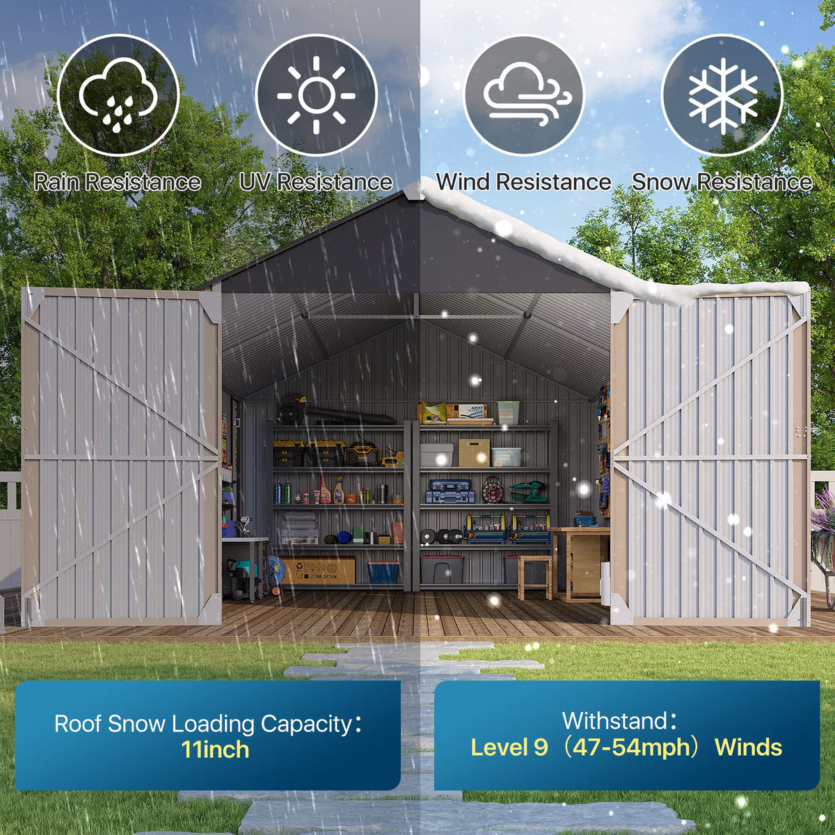 LazySunsets 12 x 20FT Shed Outdoor Storage Shed with Double Hinged Large Door, Extra Large Metal Shed with Lockable Door & Sloped Roof for Garden, Backyard, Patio and Backyard, Brown