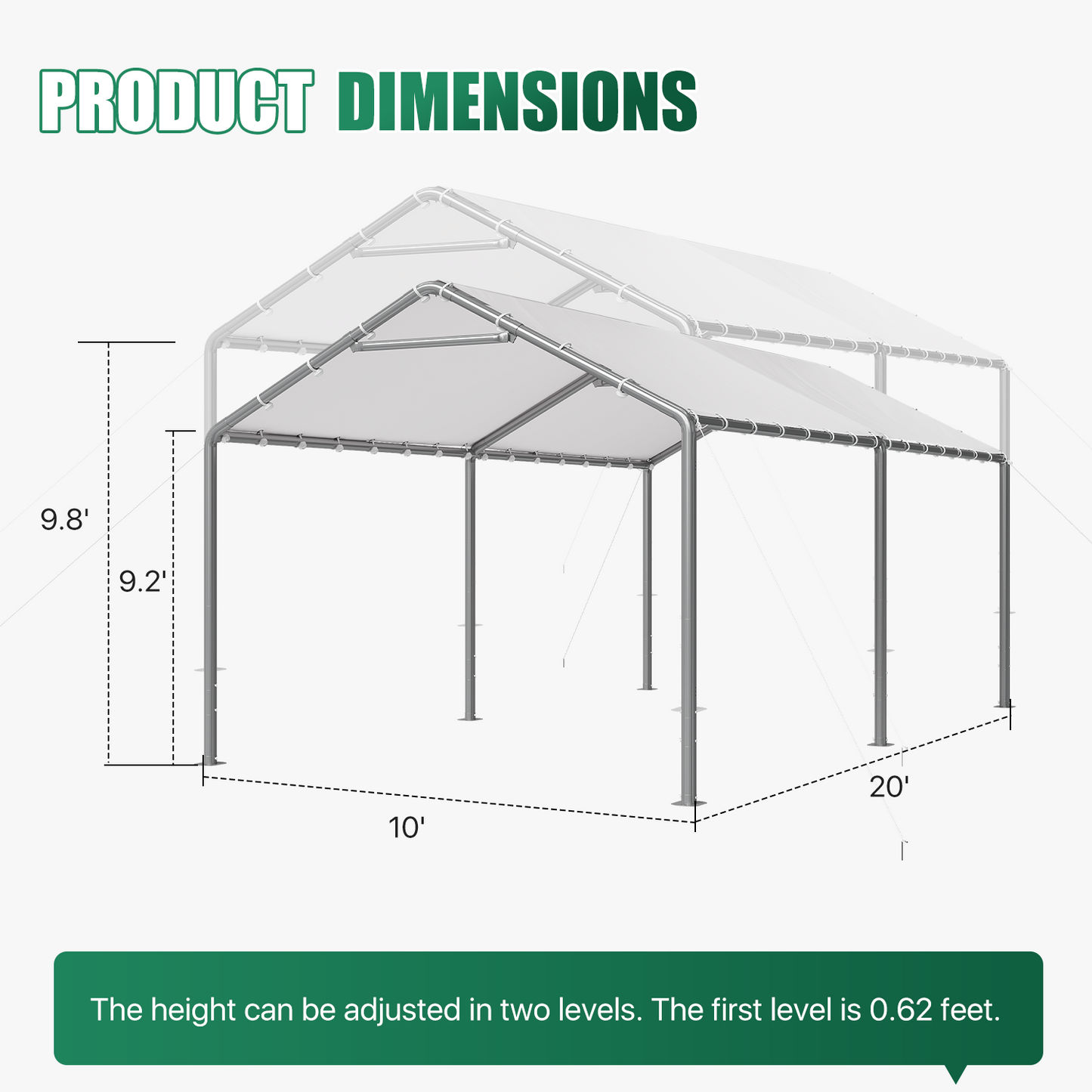 10x20 Ft Heavy Duty Carport, Portable Carport with Waterproof UV Resistant&Galvanized Steel Frame, Outdoor Car Canopy Shelter for Vehicle, Truck, Boat & Party Tent, White
