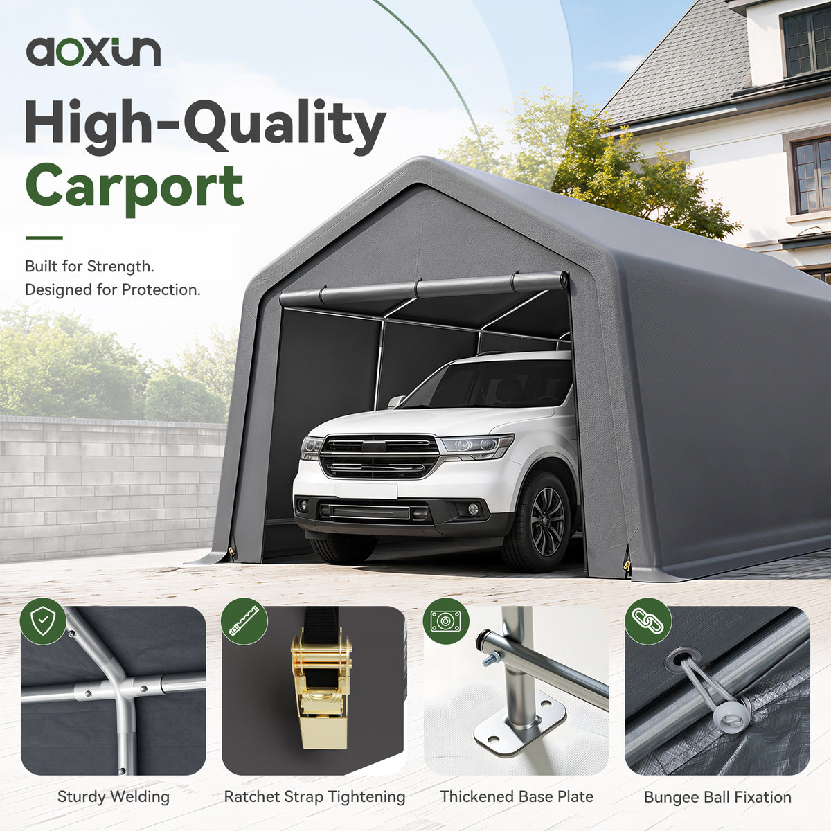 Aoxun 13x20 FT Carport Shed, Portable Storage Shed with Roll-Up Door & Window, Waterproof Storage Tent With Galvanized Steel Frame for Cars, Boats, Trucks and Tools Storage