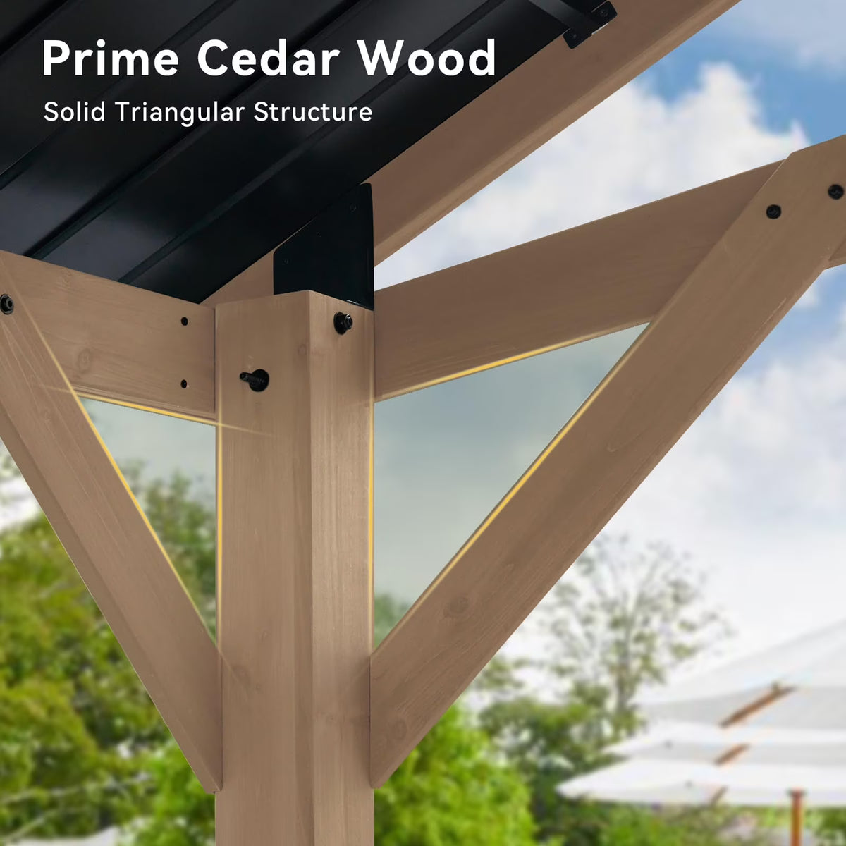 Sunmthink 12' x 20' Outdoor Wood Gazebo, Hardtop Gazebo Permanent Wooden Pavilion with Galvanized Steel Gable Roof, for Patio, Garden, Deck, Cedar Wood